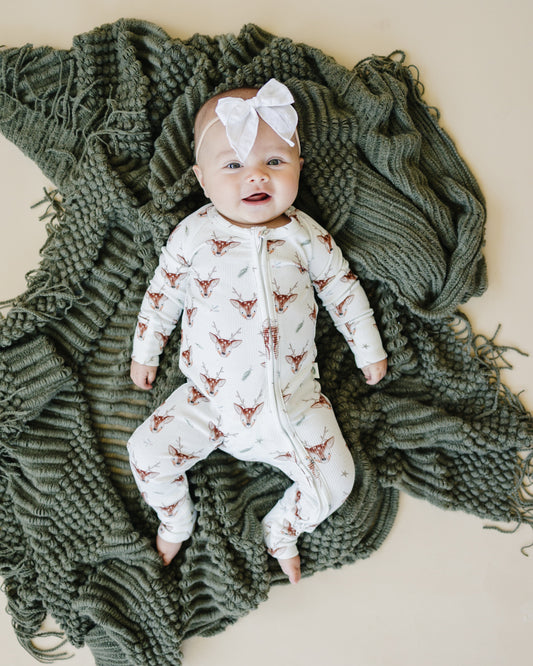 Reindeer Games Ribbed Bamboo Zippy Pajamas *NB to 3/6m left